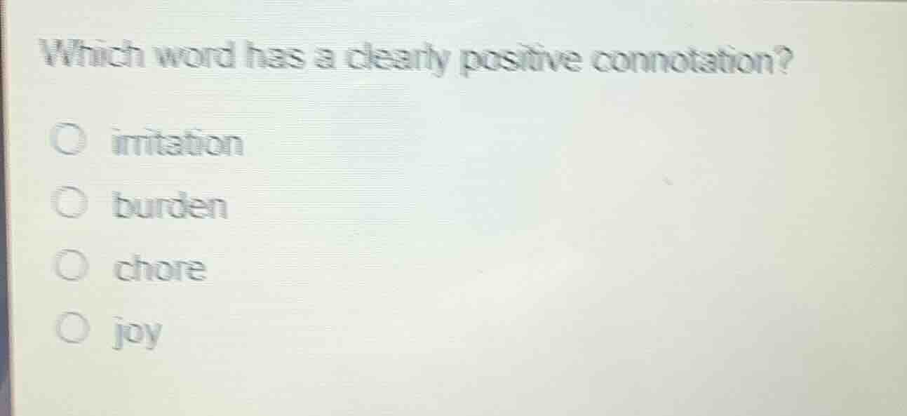 which word has a clearly positive connotation? - irritation - burden - …