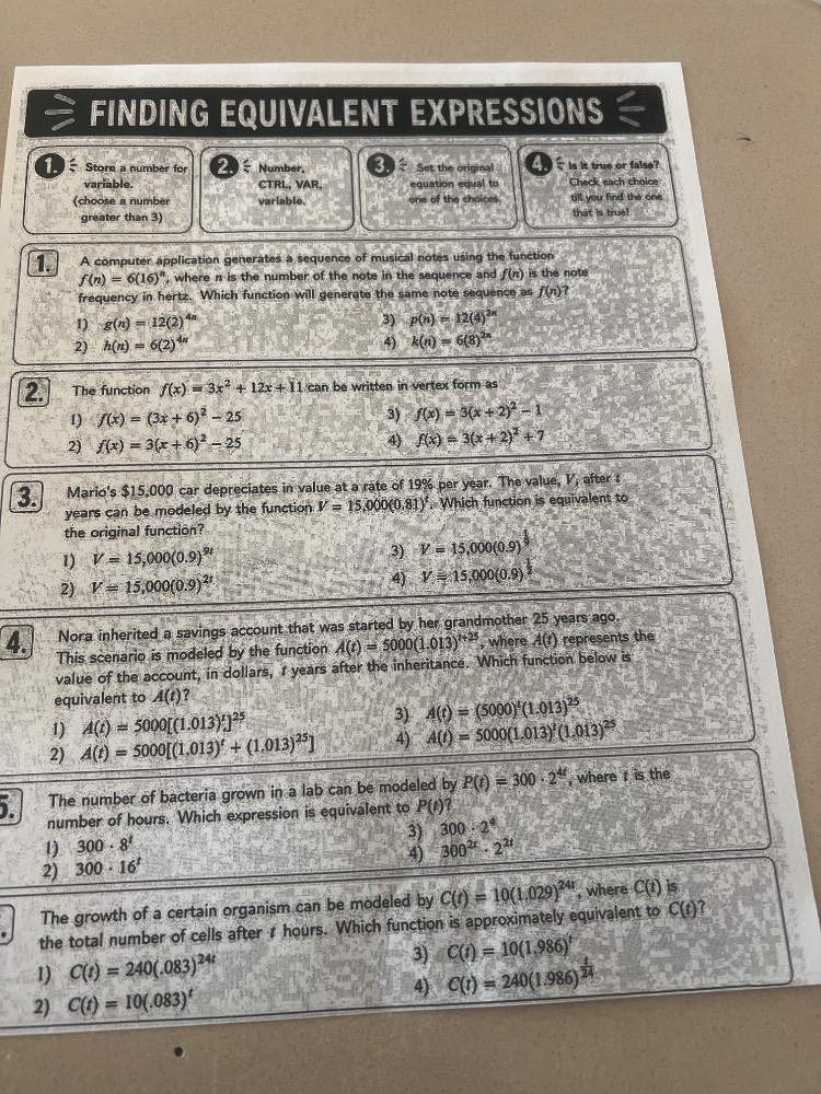 finding equivalent expressions 1. store a number for variable. (choose …