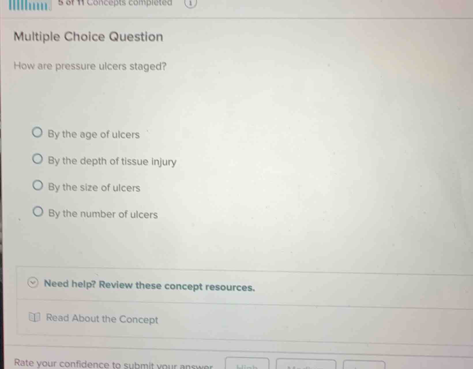 multiple choice question how are pressure ulcers staged? by the age of …