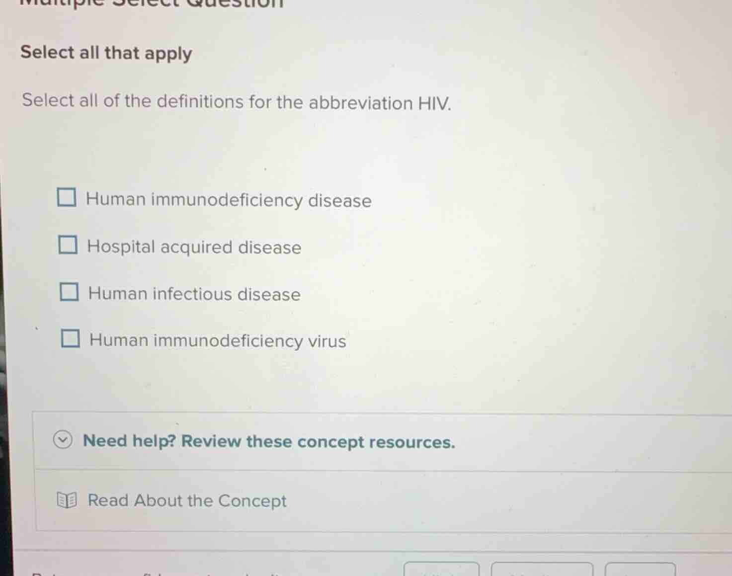 multiple select question select all that apply select all of the defini…