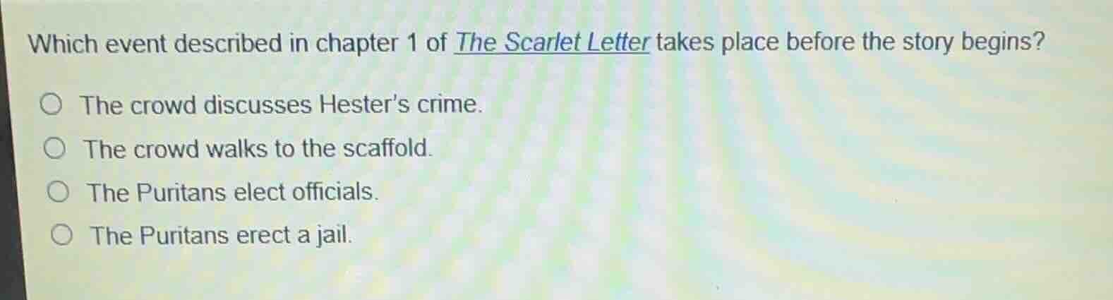 which event described in chapter 1 of the scarlet letter takes place be…