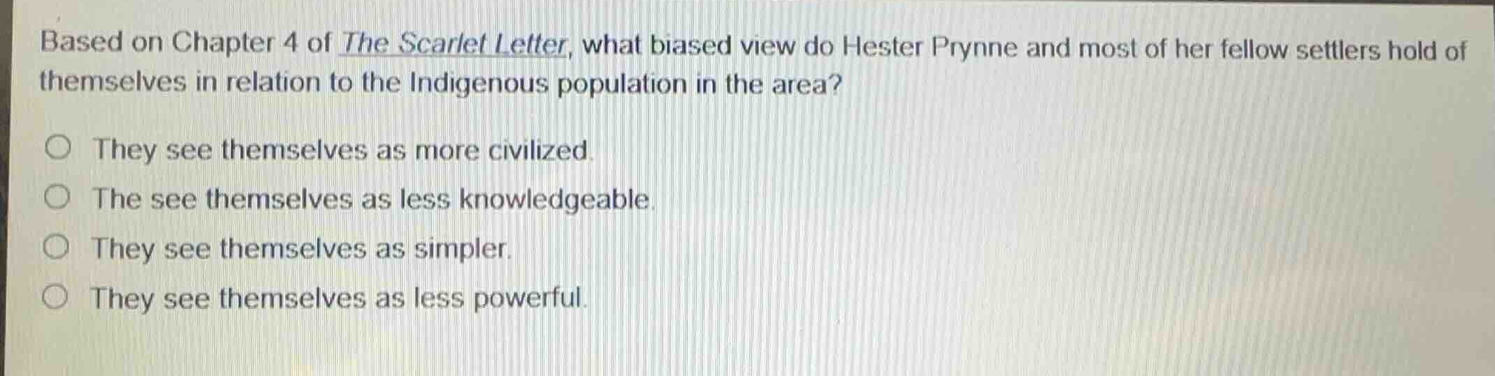 based on chapter 4 of the scarlet letter, what biased view do hester pr…