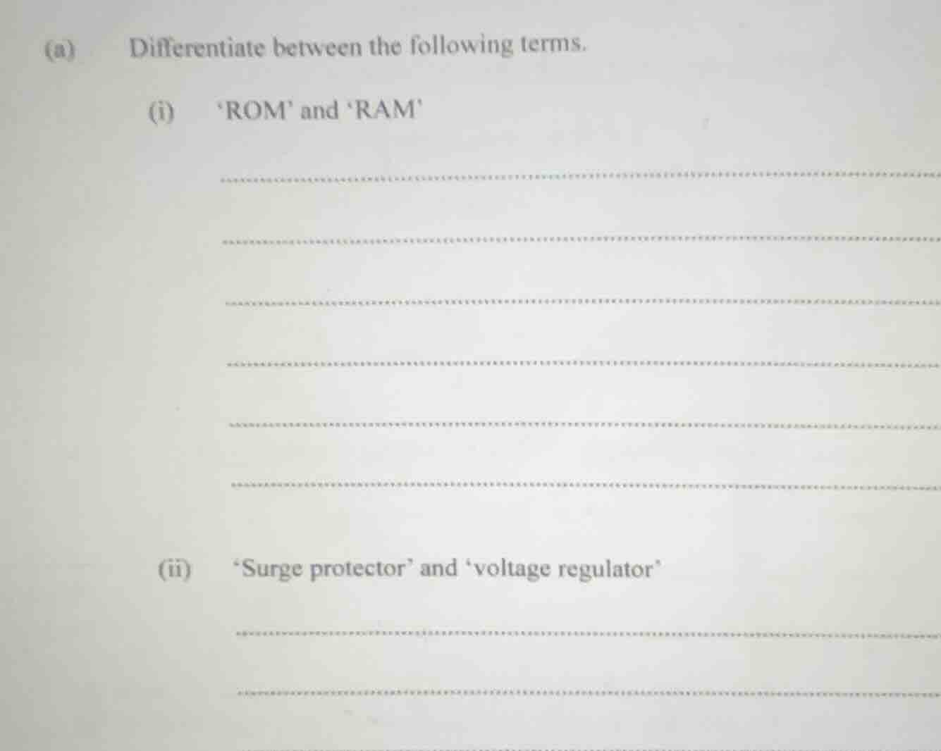 (a) differentiate between the following terms. (i) rom and ram (ii) sur…