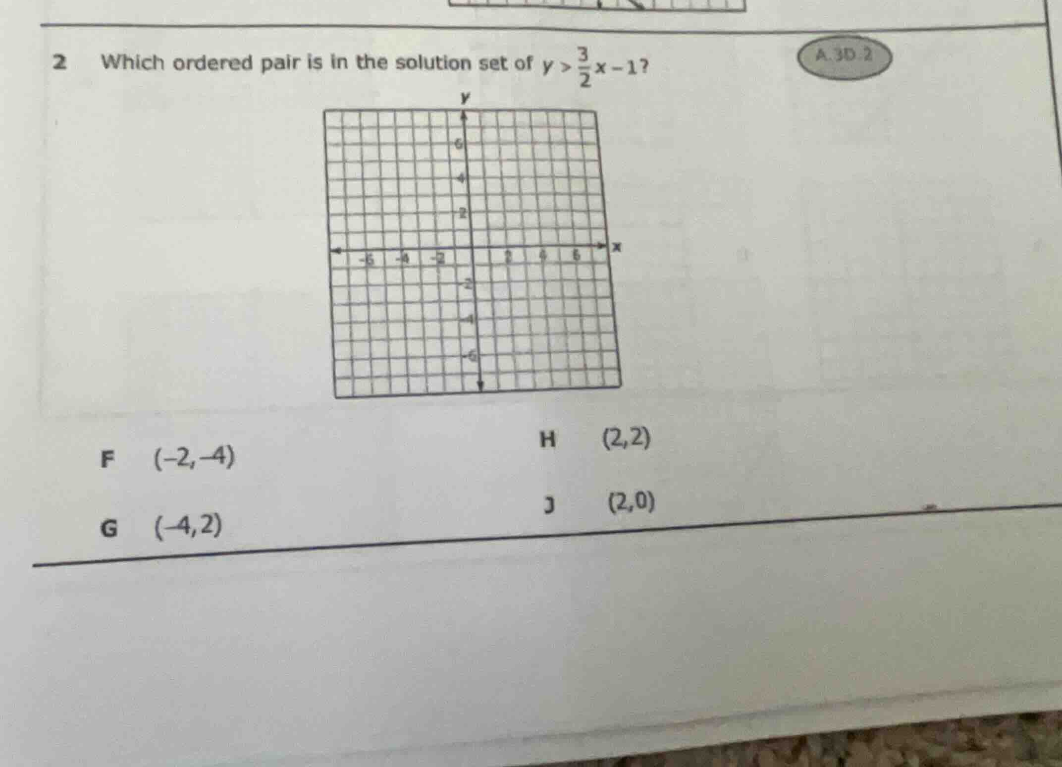 2 which ordered pair is in the solution set of \\(y > \\frac{3}{2}x - 1…