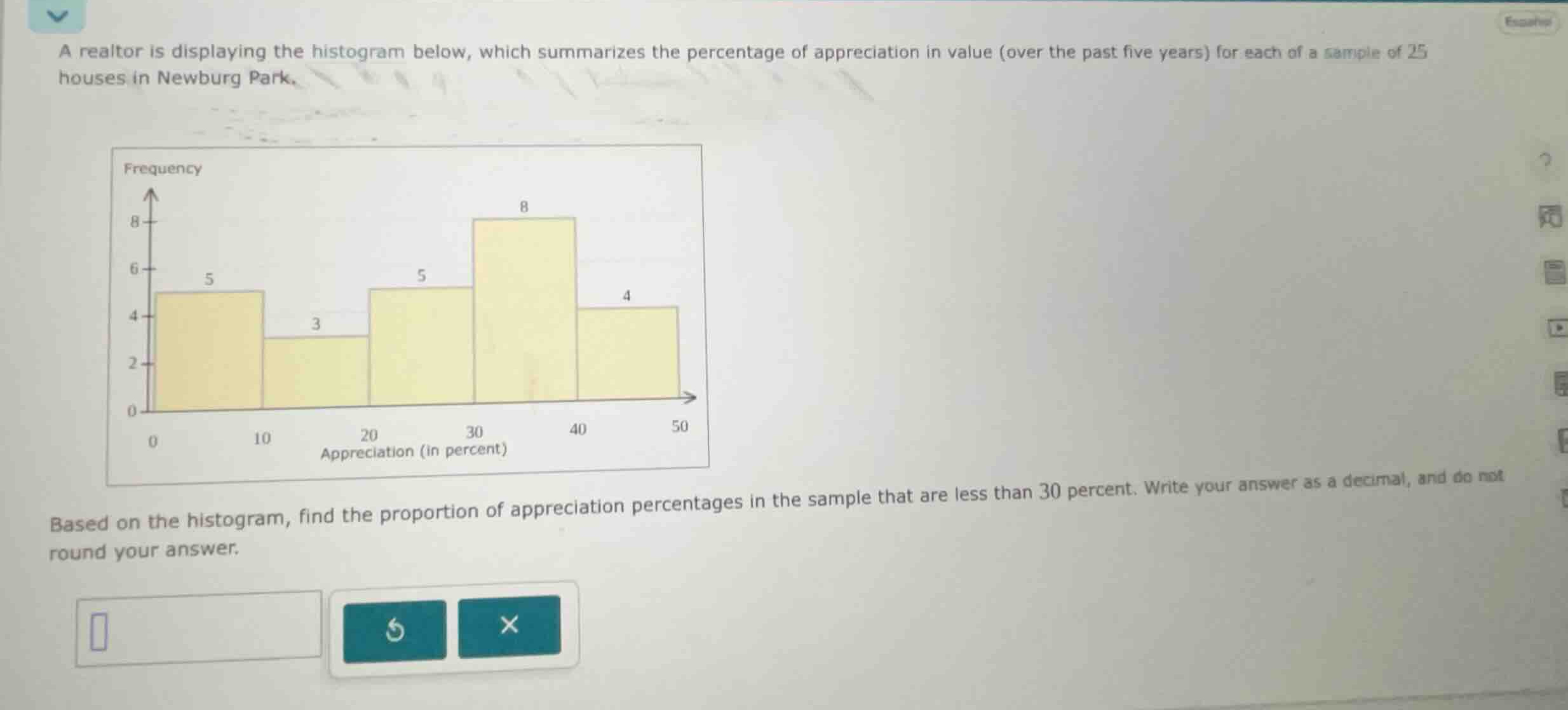 a realtor is displaying the histogram below, which summarizes the perce…