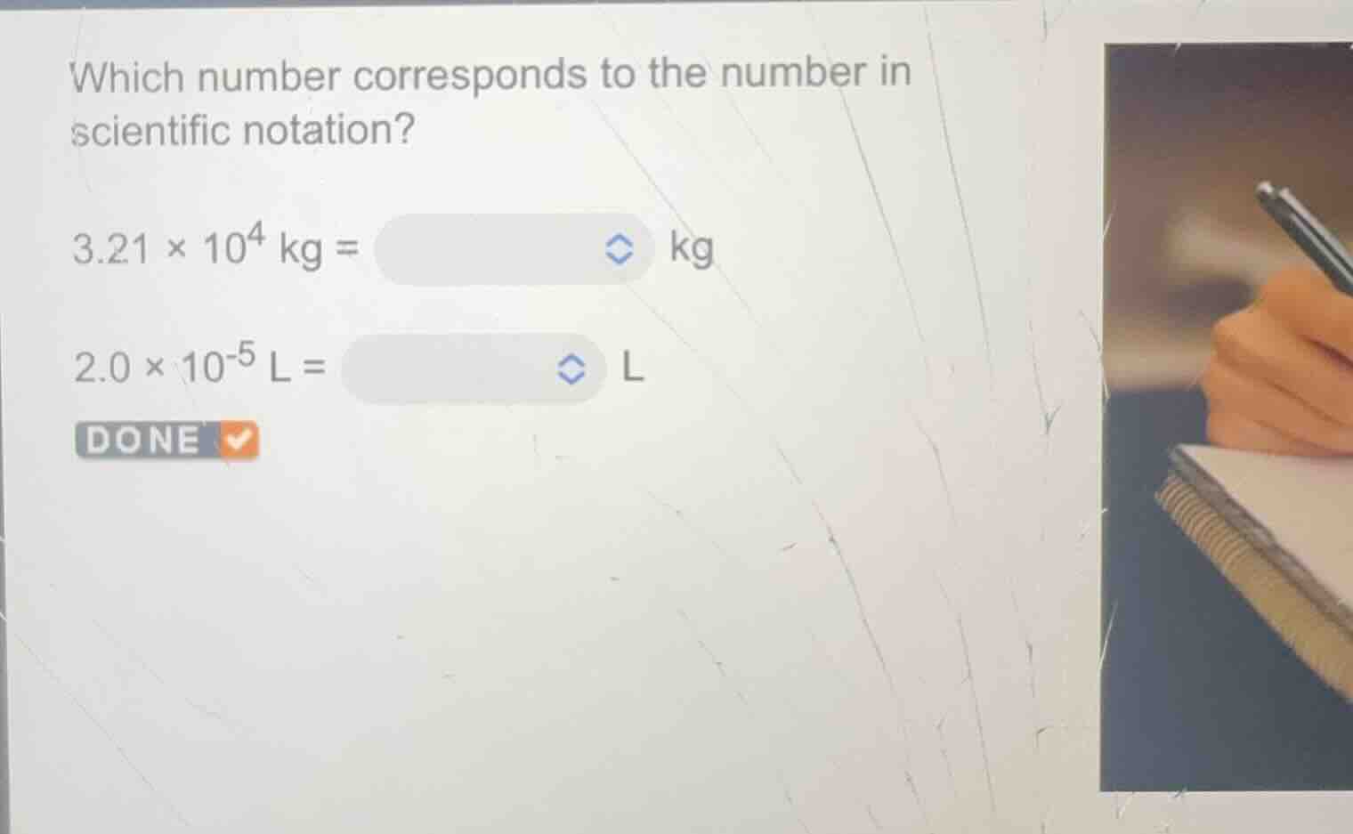which number corresponds to the number in scientific notation? (3.21 \\…