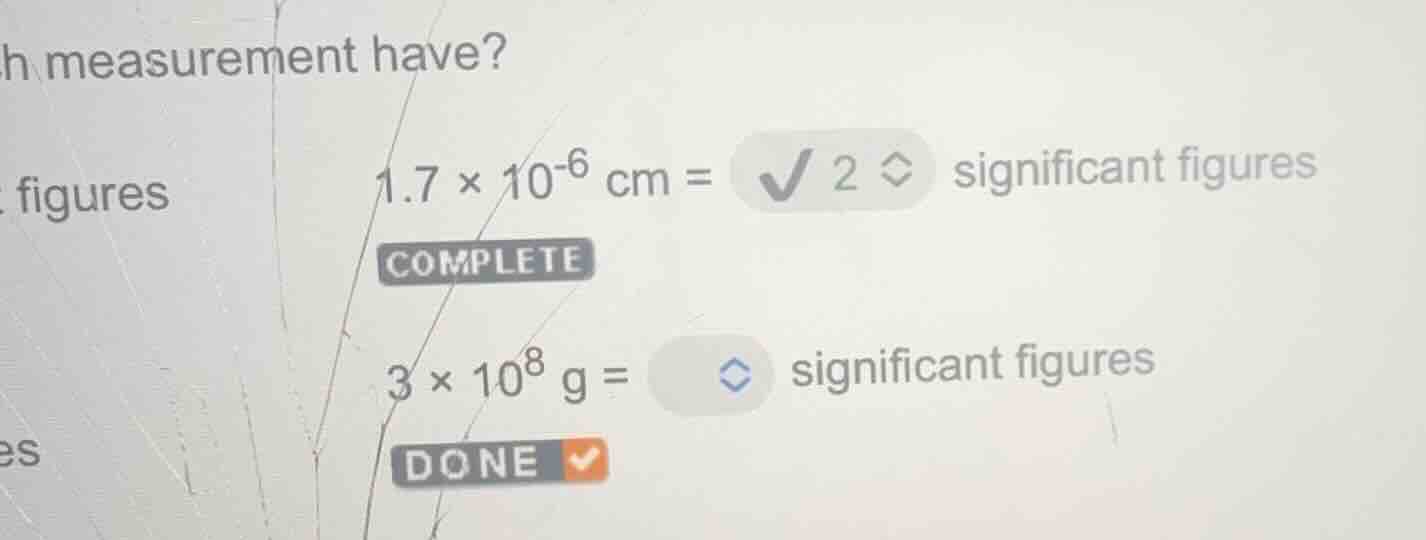 how many significant figures does each measurement have? \\(1.7 \\times…