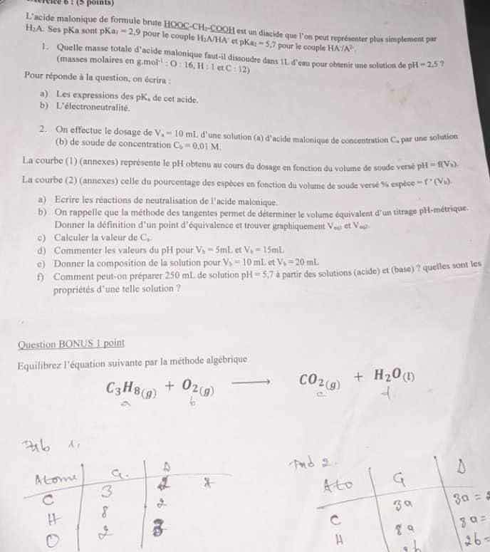 exercice 6 : (5 points) lacide malonique de formule brute \\(\\text{hoo…