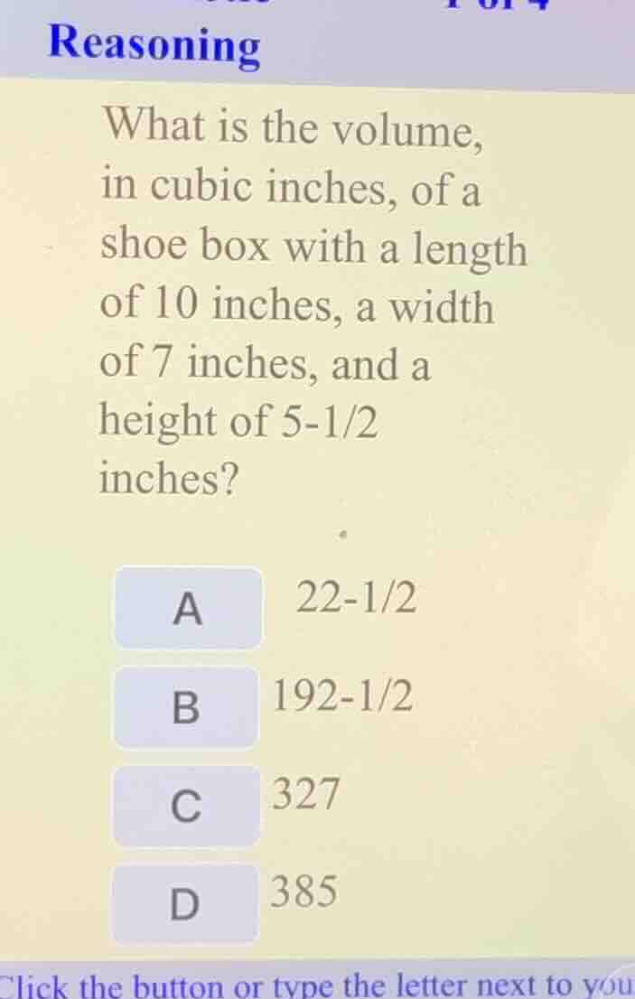 what is the volume, in cubic inches, of a shoe box with a length of 10 …