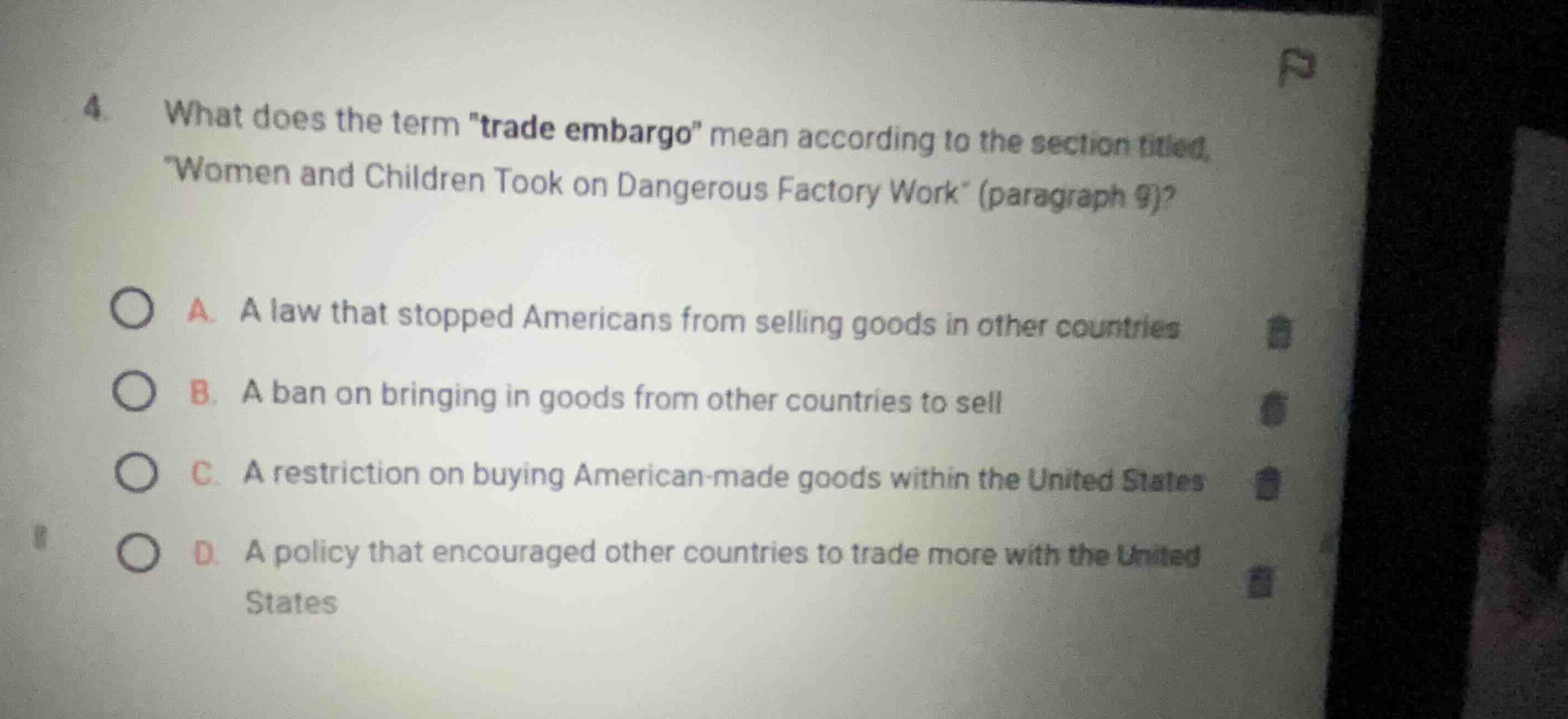 4. what does the term \trade embargo\ mean according to the section tit…