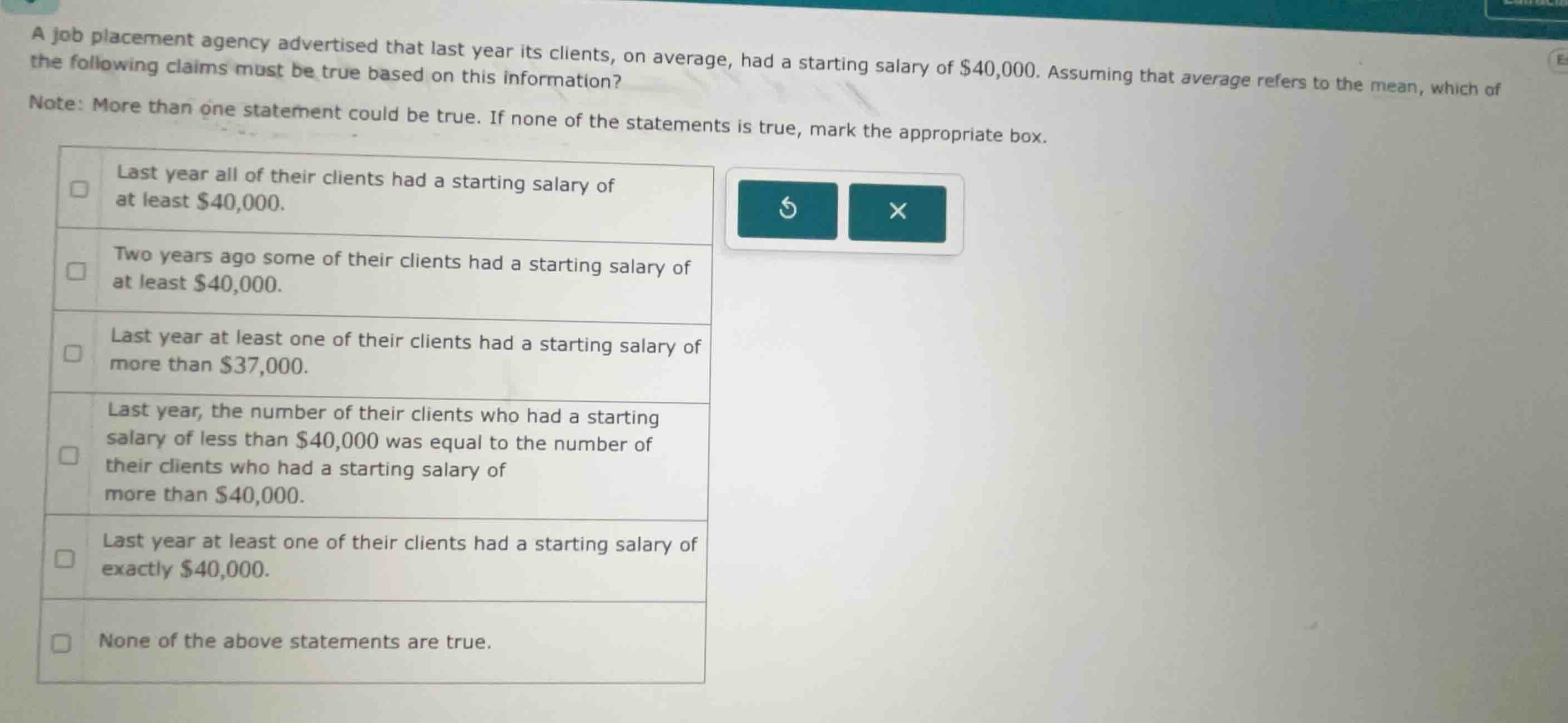 a job placement agency advertised that last year its clients, on averag…