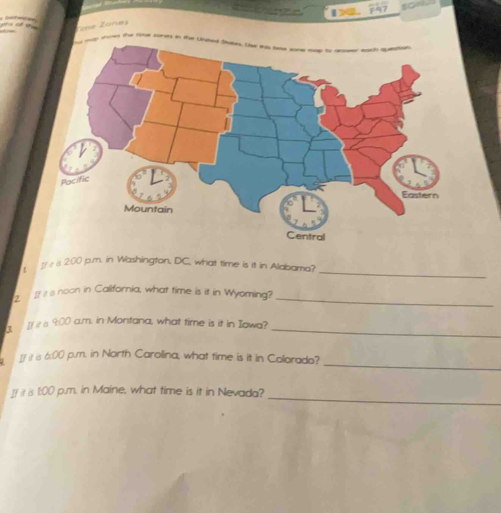 time zones this map shows the time zones in the united states. use this…