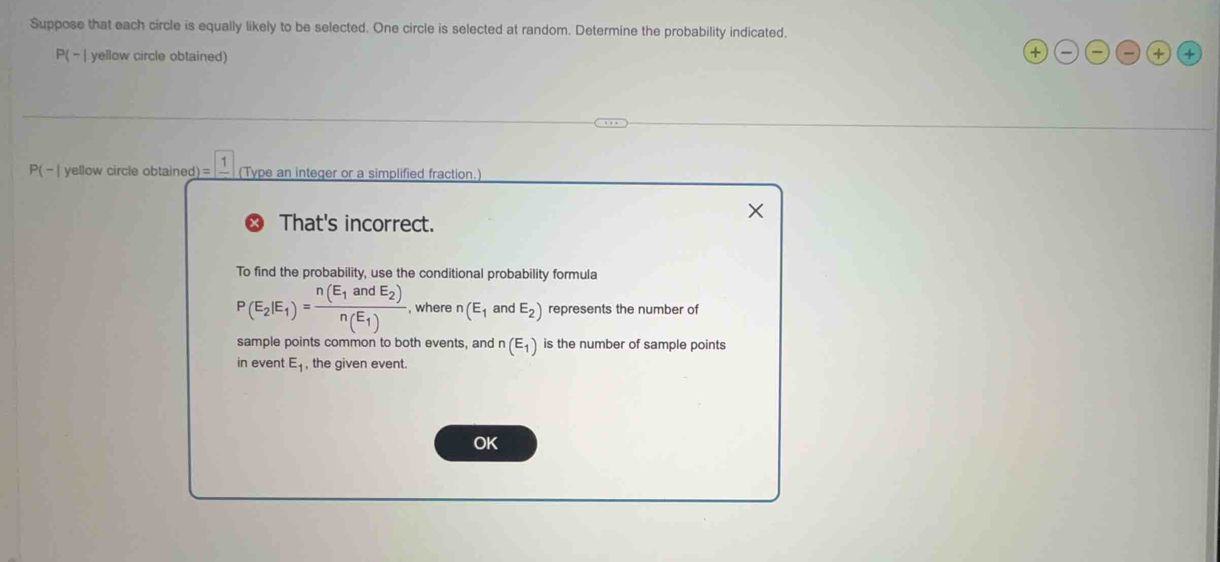 suppose that each circle is equally likely to be selected. one circle i…