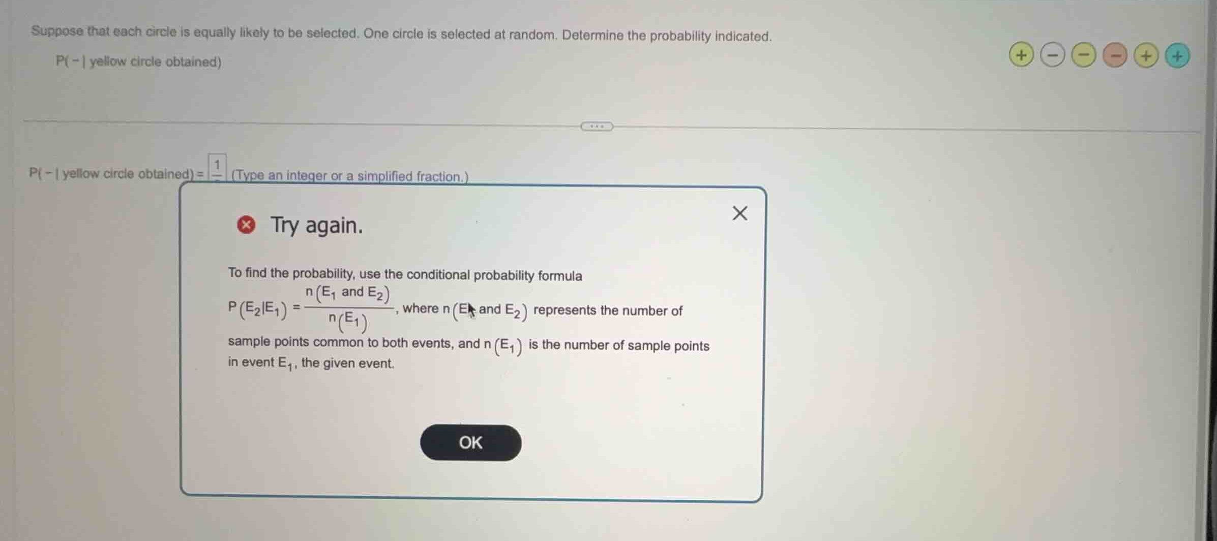 suppose that each circle is equally likely to be selected. one circle i…