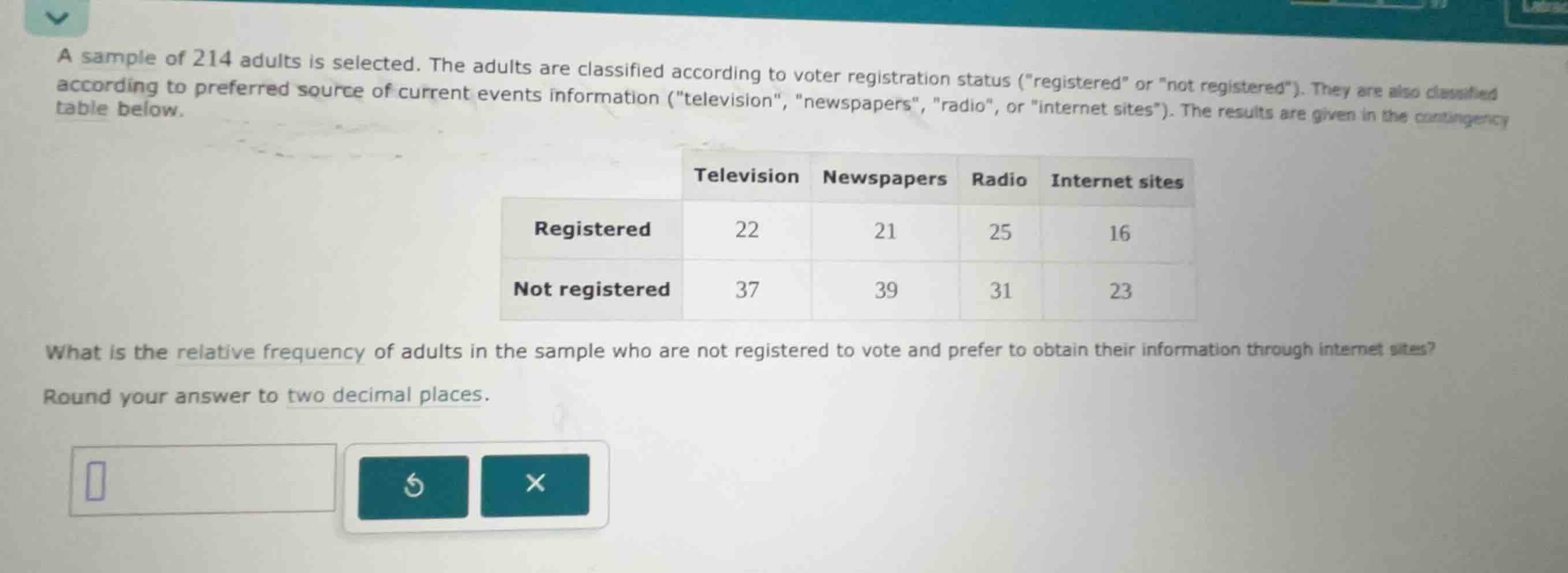 a sample of 214 adults is selected. the adults are classified according…