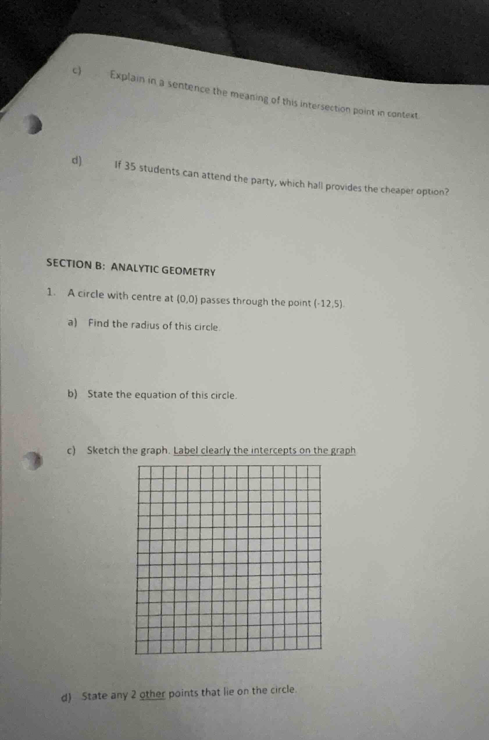 section b: analytic geometry 1. a circle with centre at (0,0) passes th…