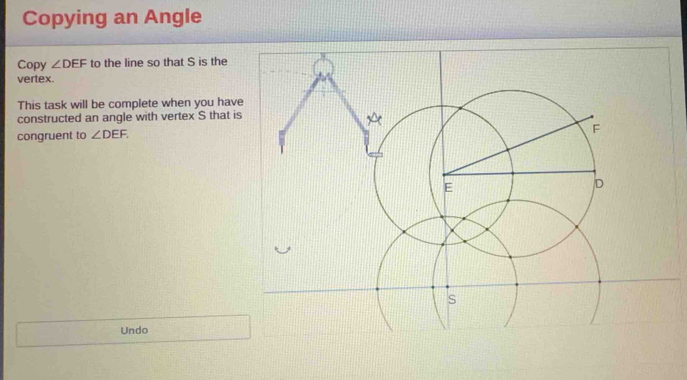 copying an angle copy \\(\\angle def\\) to the line so that \\(s\\) is …