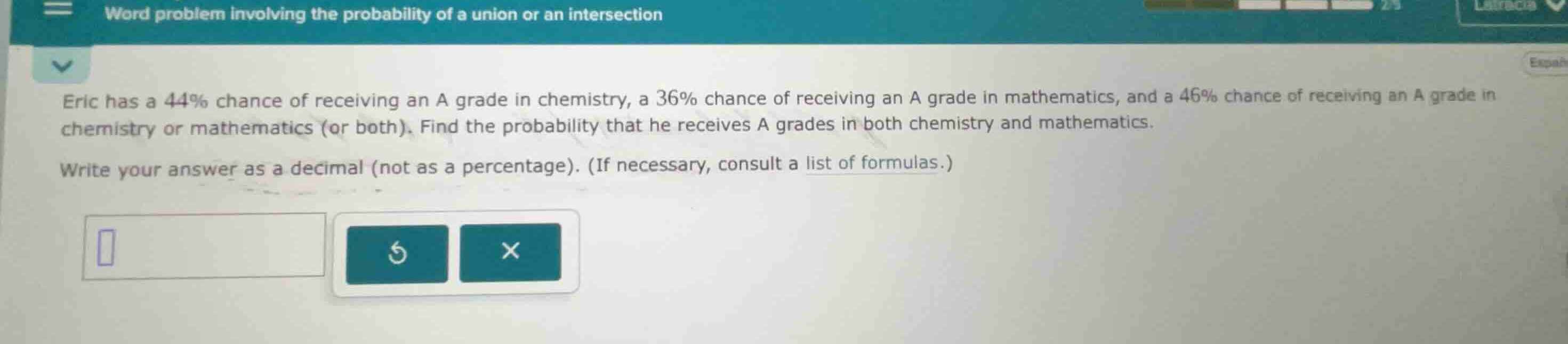 word problem involving the probability of a union or an intersection er…