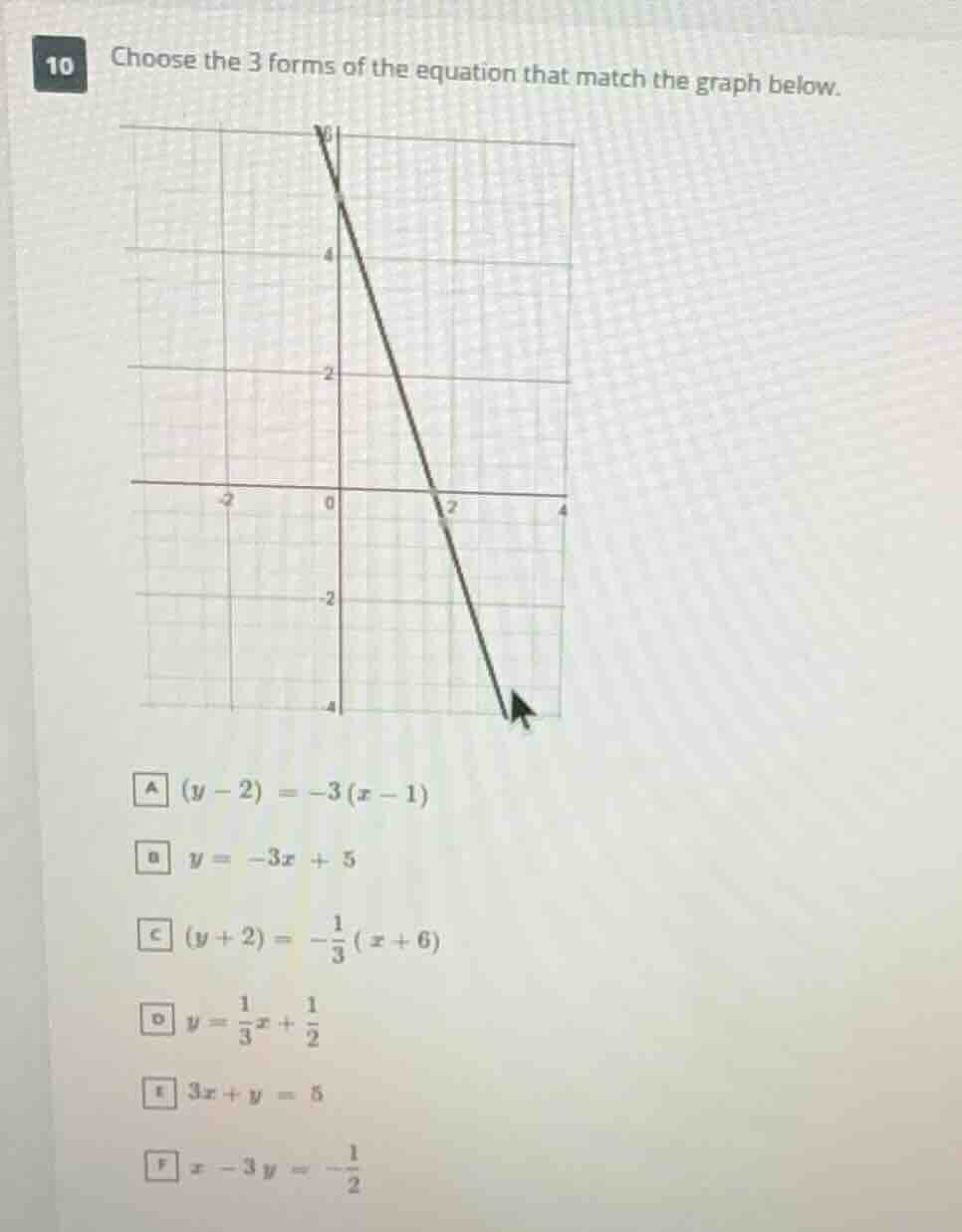 10 choose the 3 forms of the equation that match the graph below. a \\(…