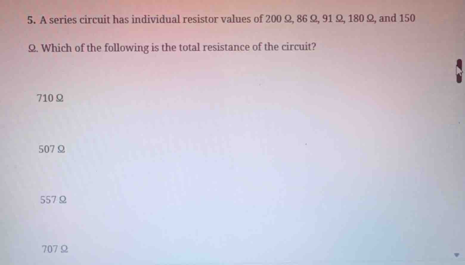5. a series circuit has individual resistor values of 200 \\(\\omega\\)…