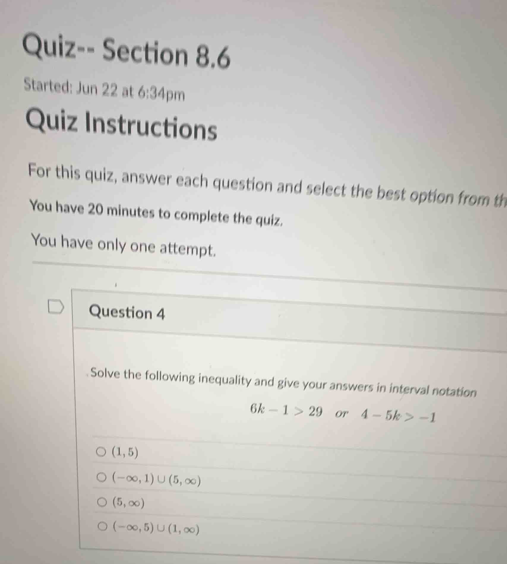 quiz-- section 8.6 started: jun 22 at 6:34pm quiz instructions for this…