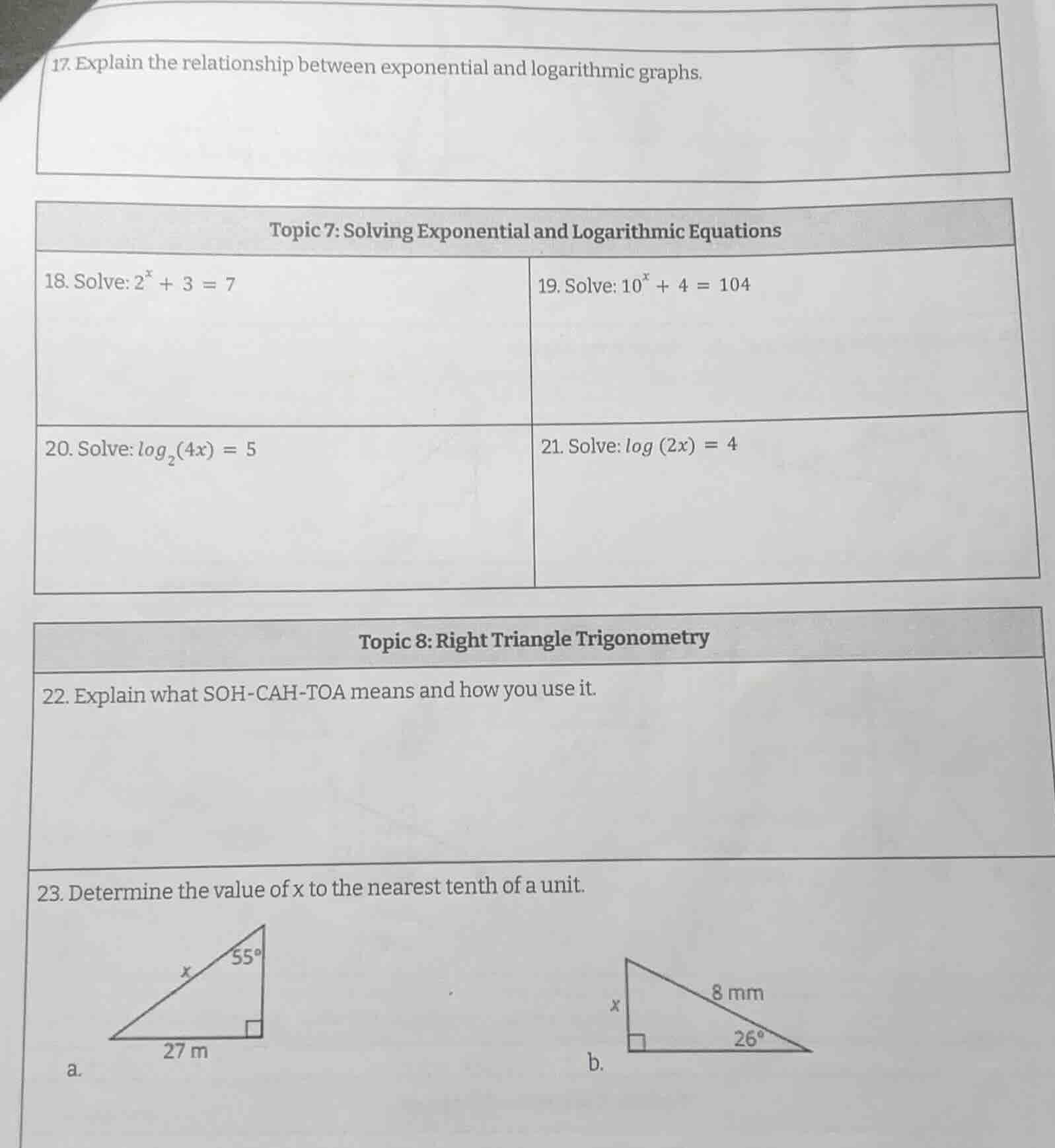 17. explain the relationship between exponential and logarithmic graphs…
