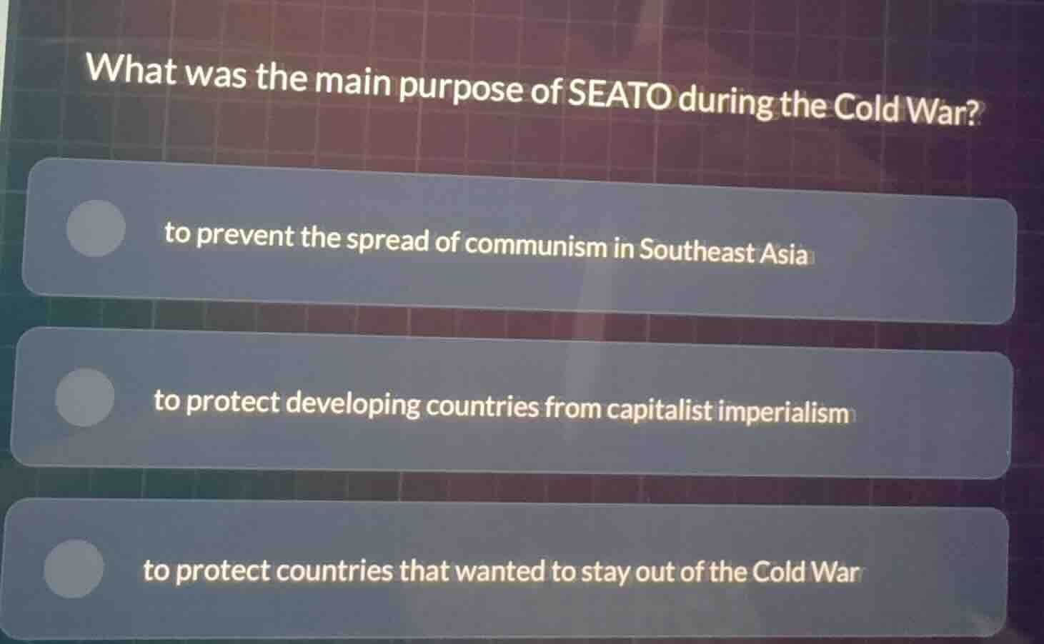 what was the main purpose of seato during the cold war? to prevent the …