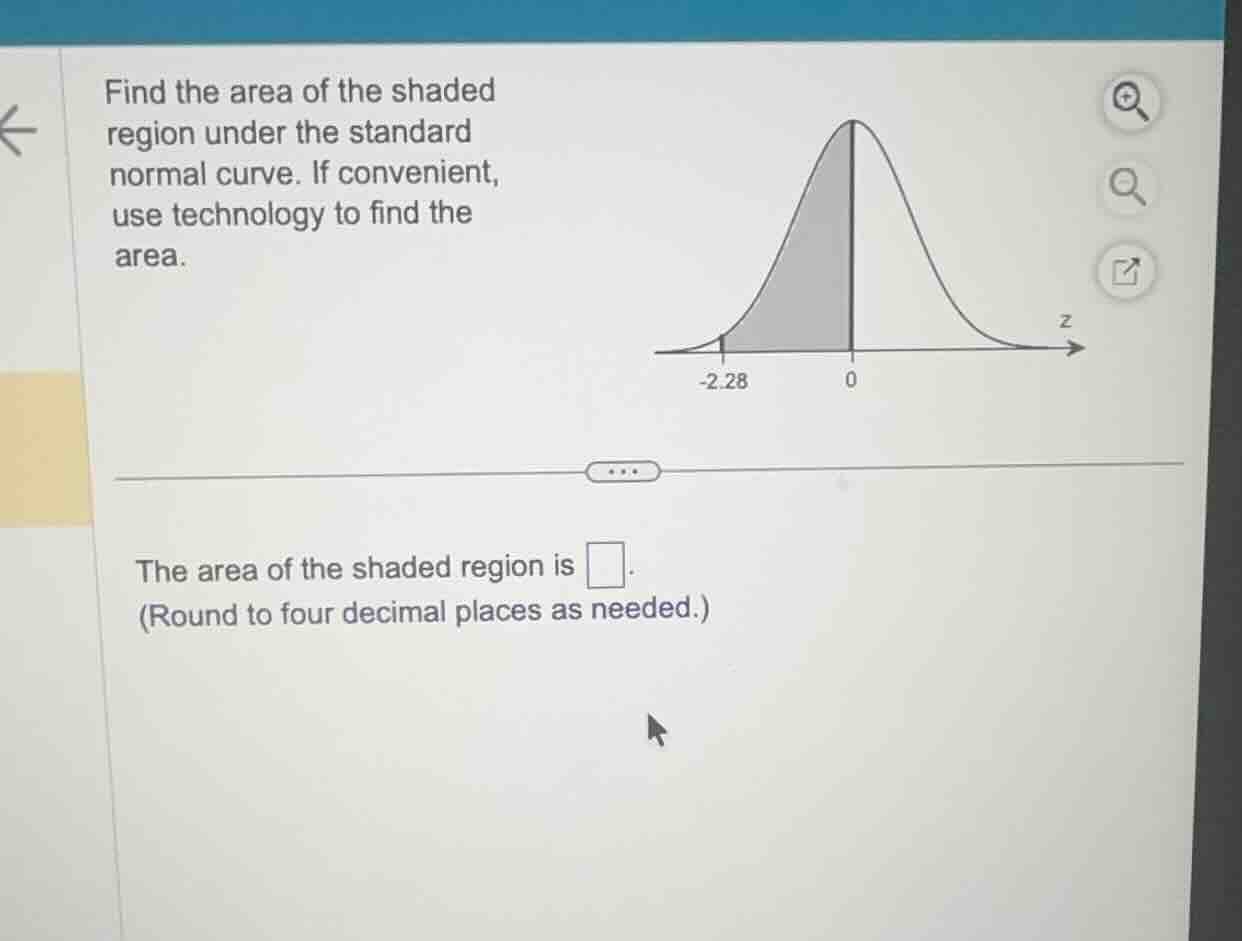 find the area of the shaded region under the standard normal curve. if …