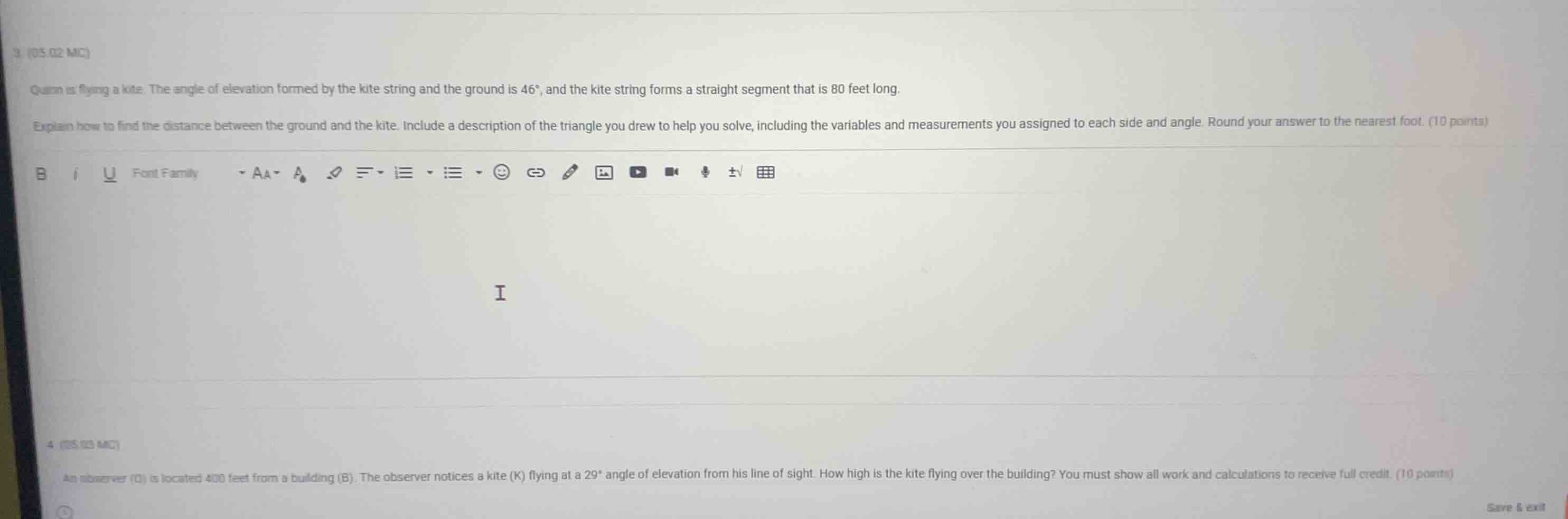 3. (05.02 mc) quinn is flying a kite. the angle of elevation formed by …