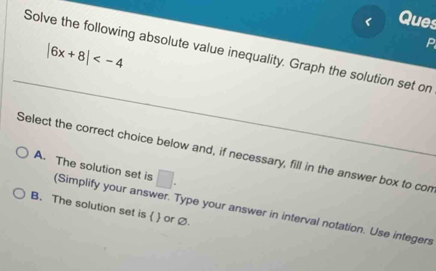 solve the following absolute value inequality. graph the solution set o…