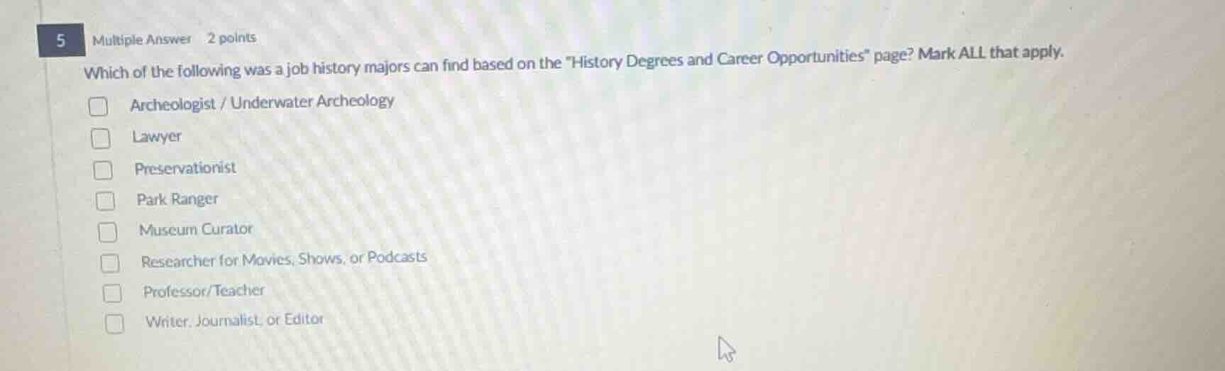 which of the following was a job history majors can find based on the \…