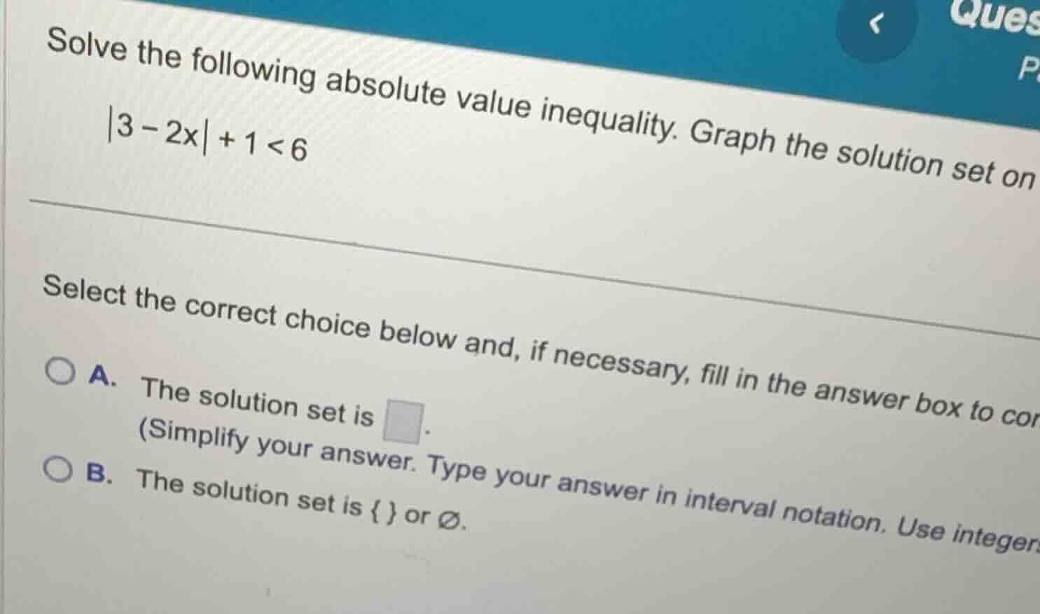 solve the following absolute value inequality. graph the solution set o…