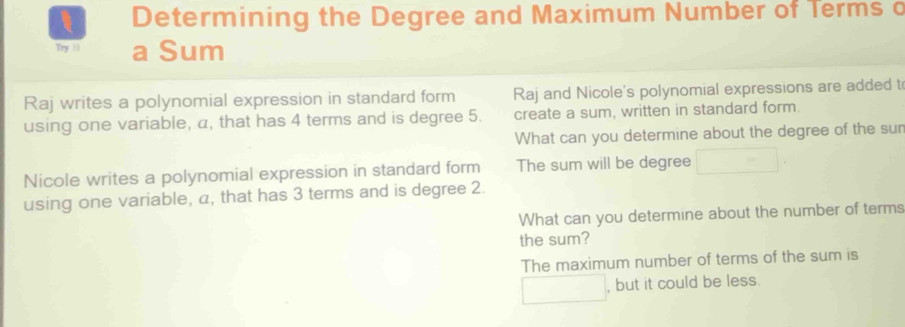determining the degree and maximum number of terms of a sum raj writes …