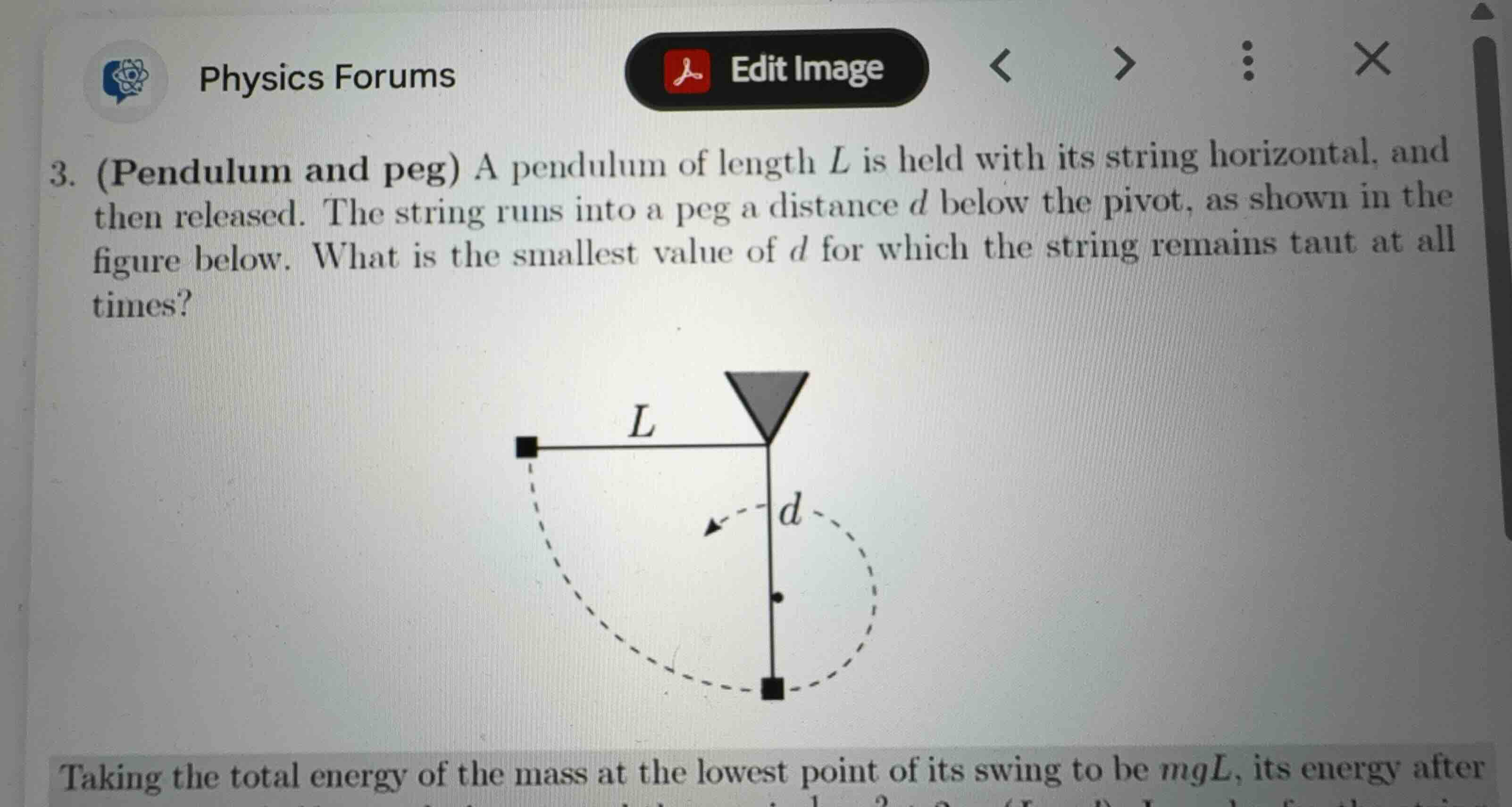 3. (pendulum and peg) a pendulum of length \\(l\\) is held with its str…