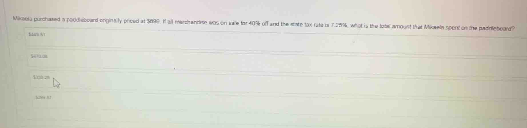 mikaela purchased a paddleboard originally priced at $899. if all merch…