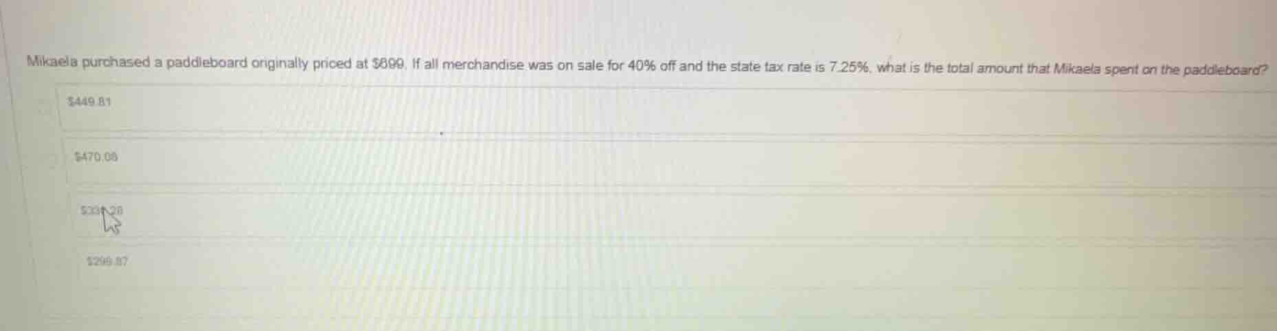 mikaela purchased a paddleboard originally priced at $899. if all merch…