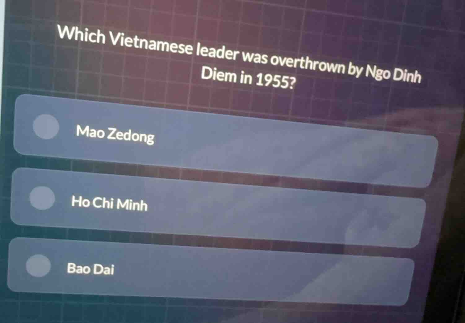 which vietnamese leader was overthrown by ngo dinh diem in 1955? mao ze…