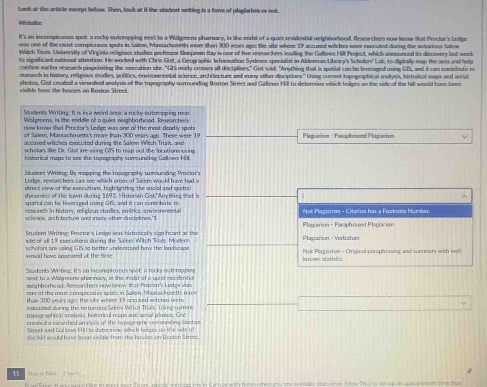 look at the article excerpt below. then, look at if the student writing…