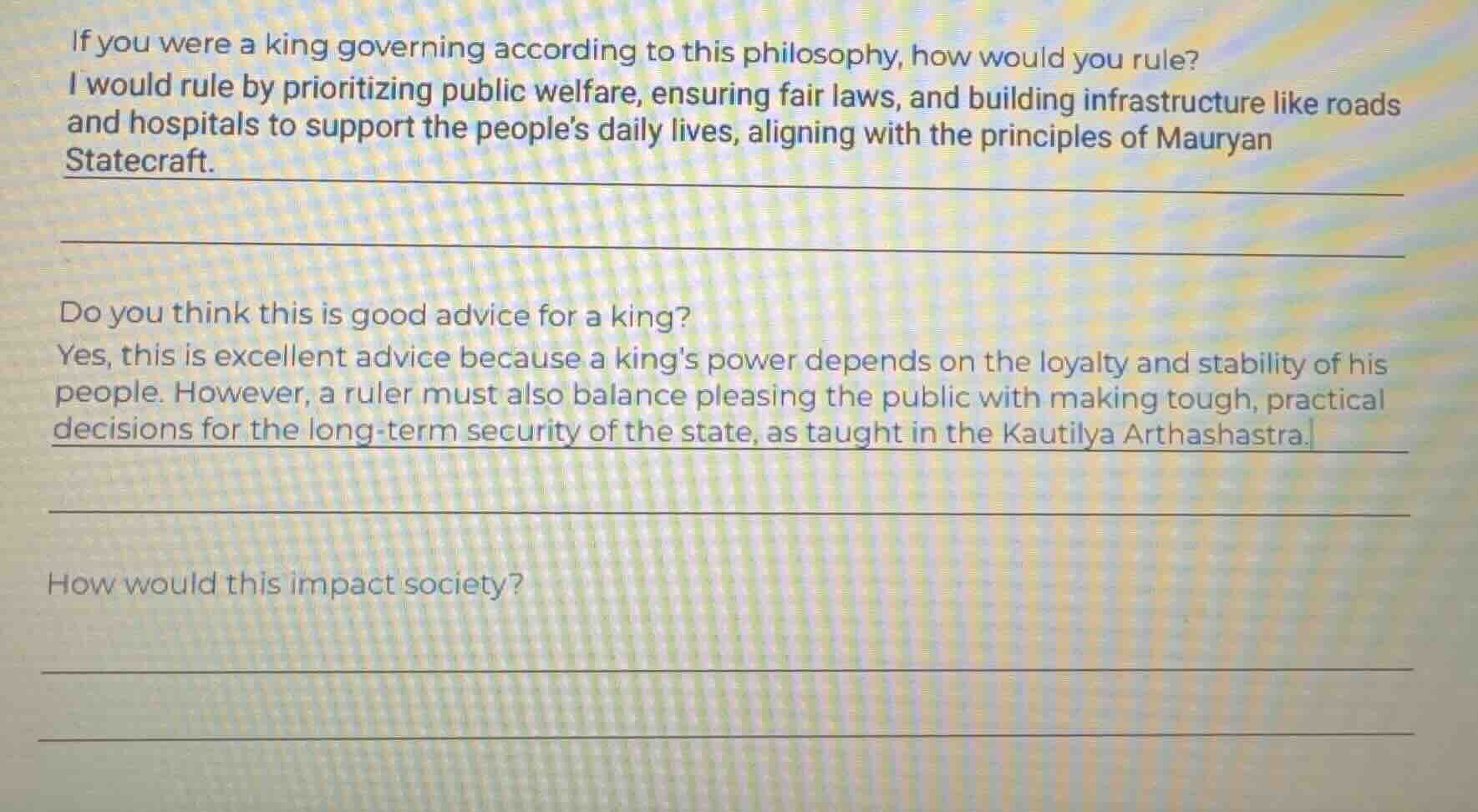 if you were a king governing according to this philosophy, how would yo…