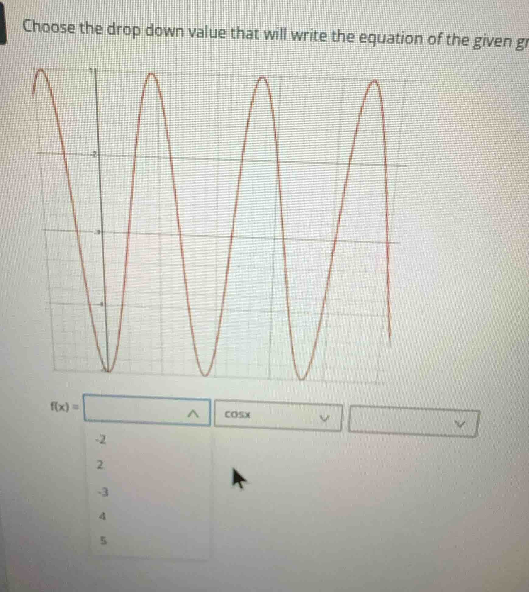 choose the drop down value that will write the equation of the given gr…
