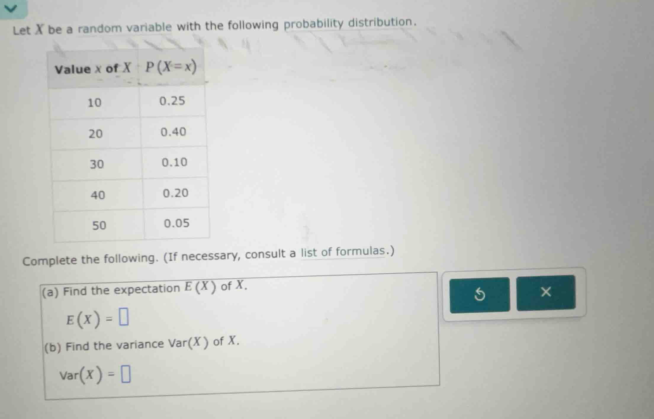 let \\(x\\) be a random variable with the following probability distrib…