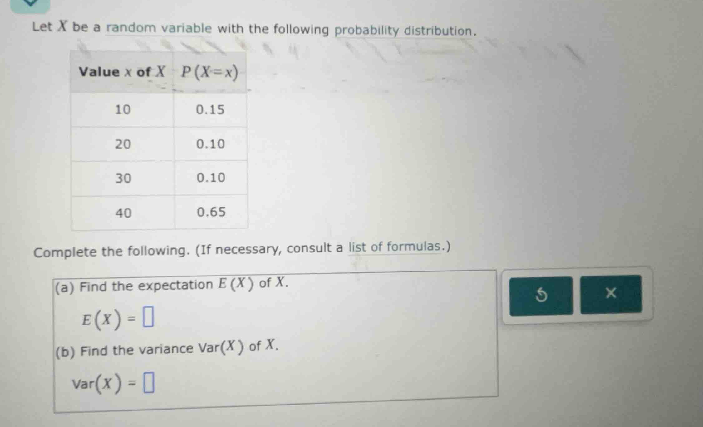 let (x) be a random variable with the following probability distributio…