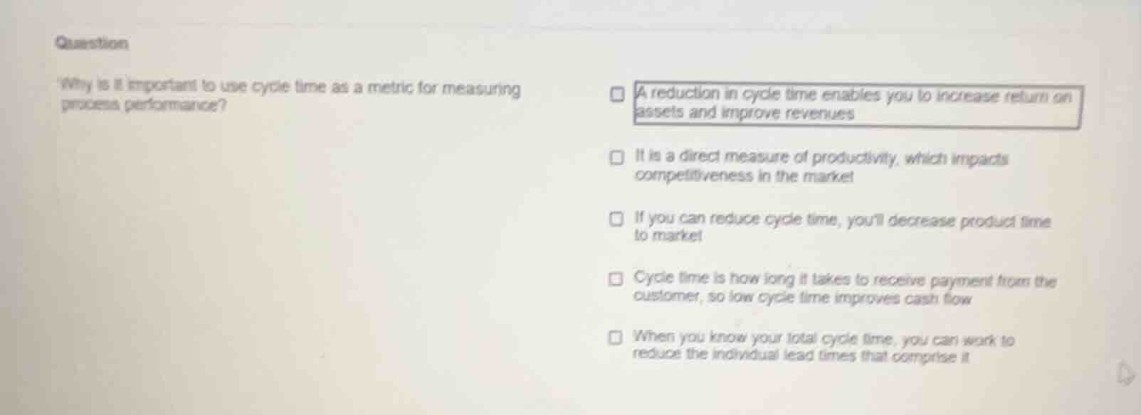 question why is it important to use cycle time as a metric for measurin…