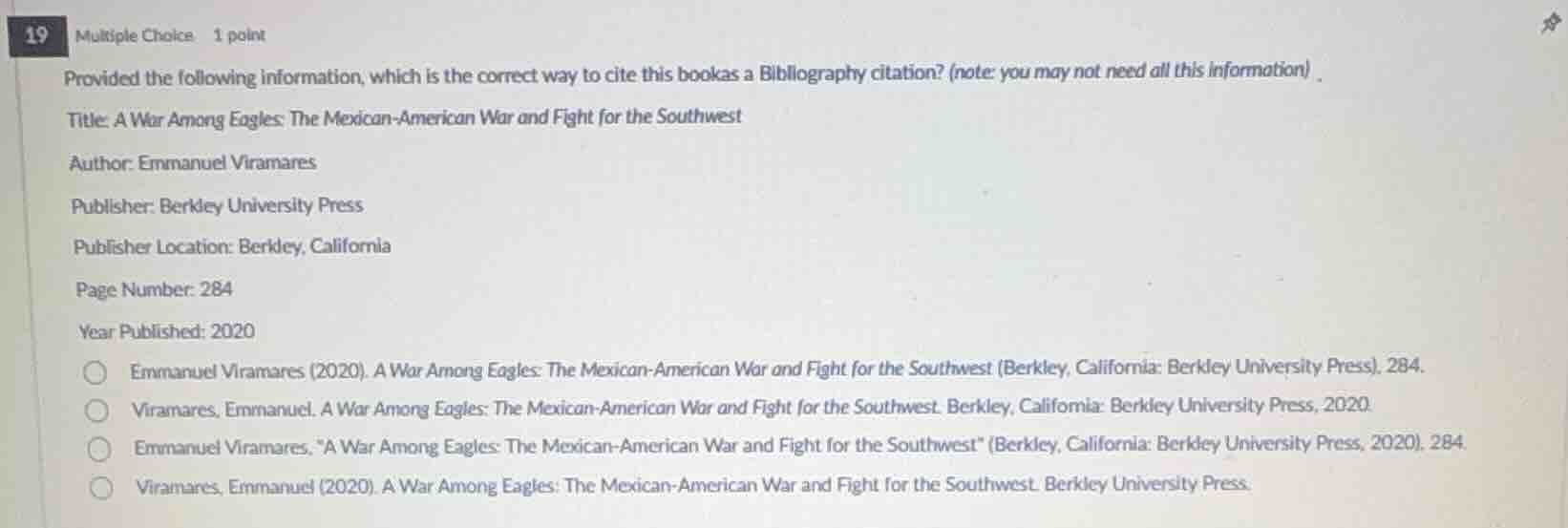 provided the following information, which is the correct way to cite th…
