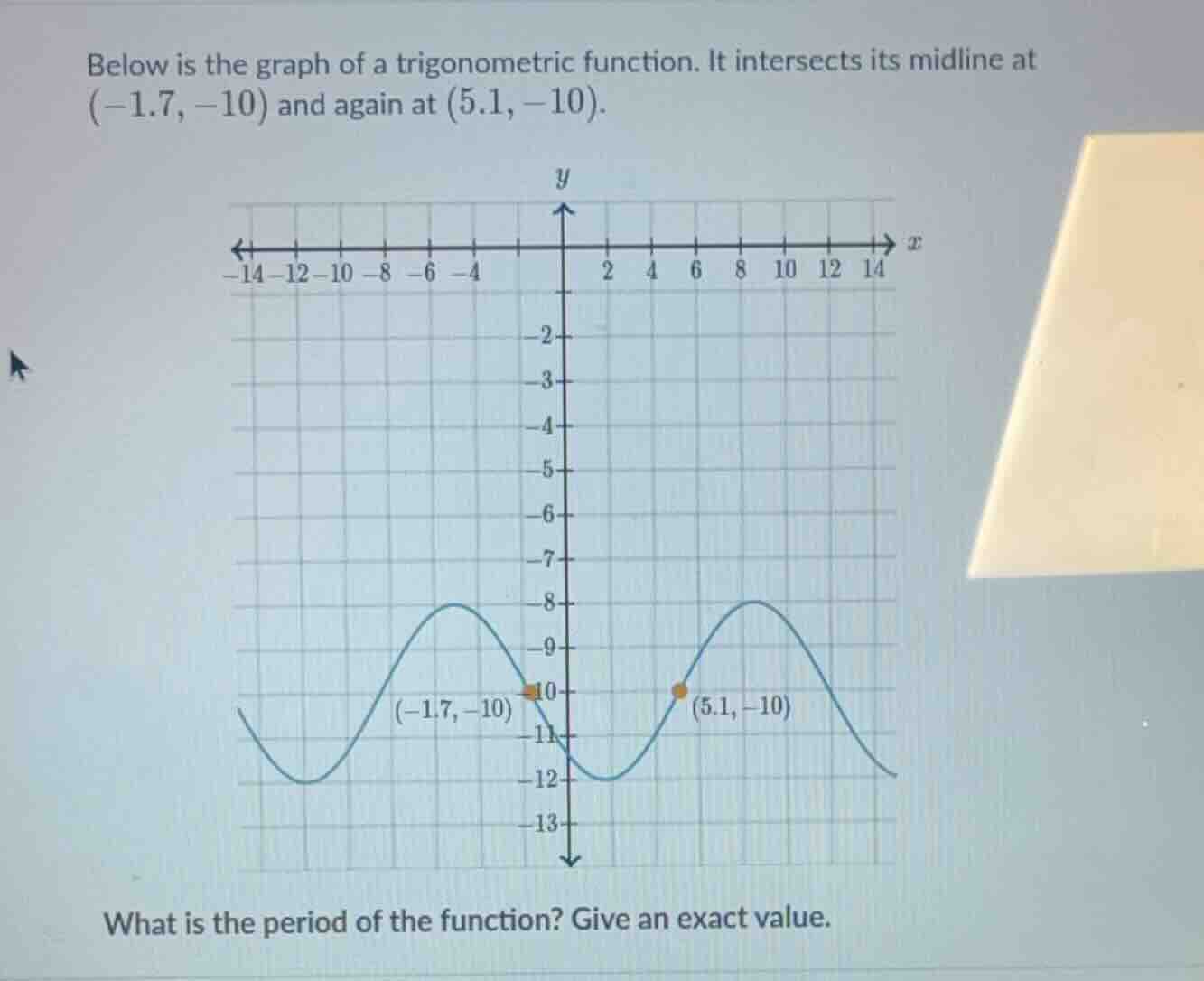 below is the graph of a trigonometric function. it intersects its midli…