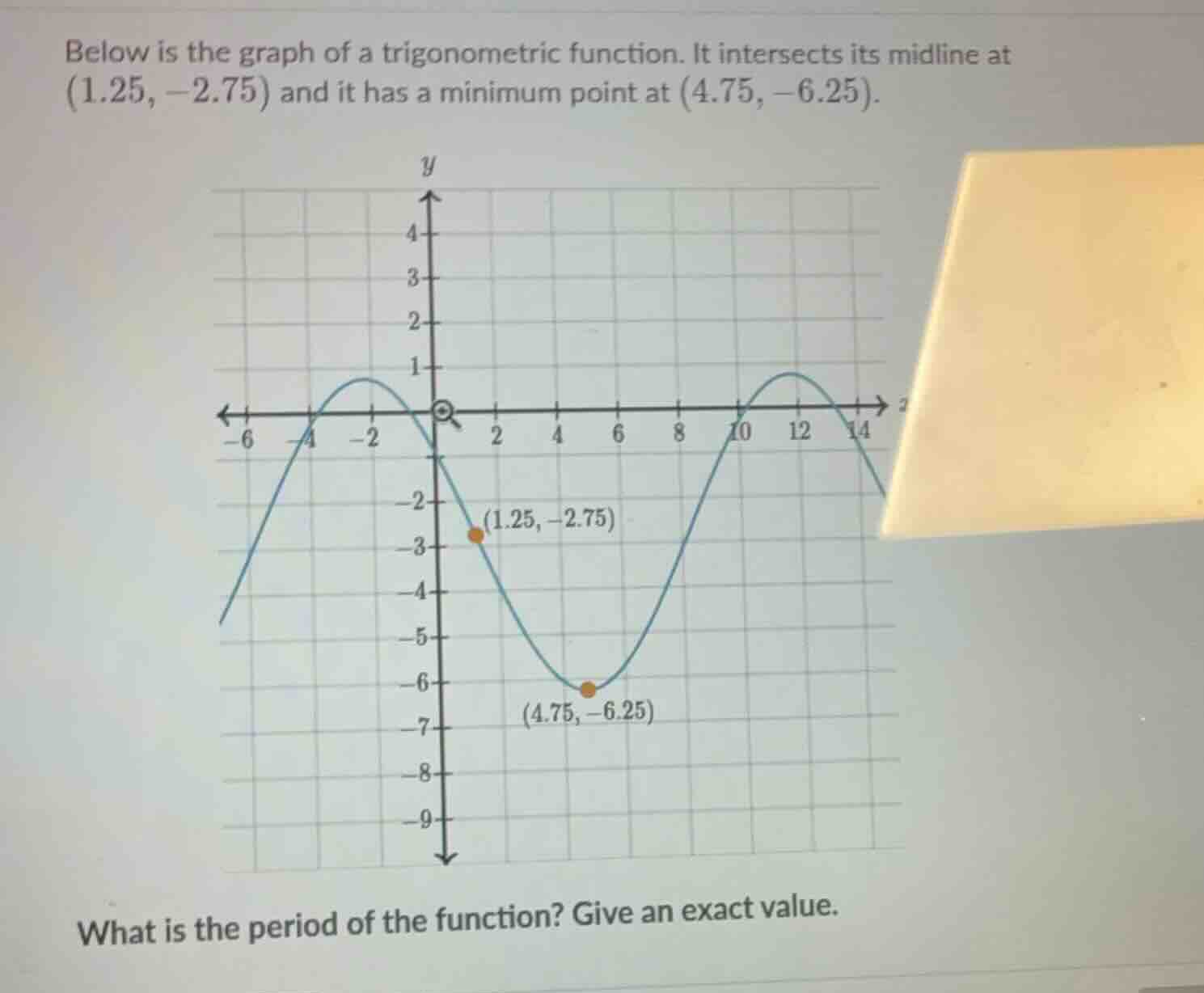 below is the graph of a trigonometric function. it intersects its midli…
