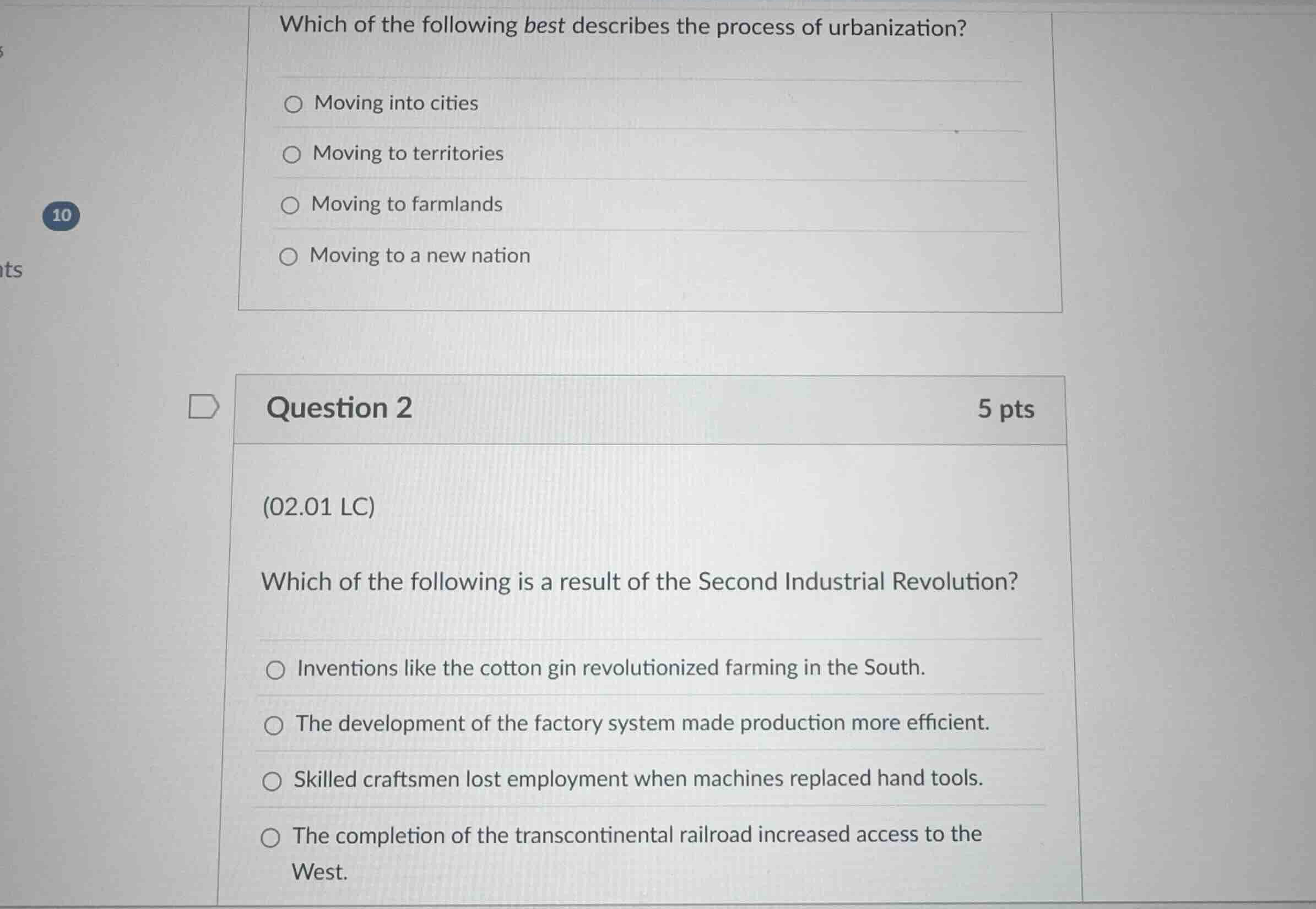 which of the following best describes the process of urbanization? - mo…