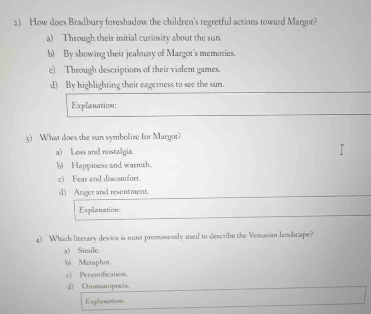 2) how does bradbury foreshadow the childrens regretful actions toward …