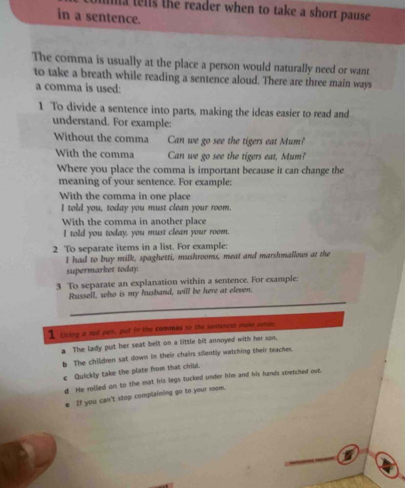 using a red pen, put in the commas so the sentences make sense: a the l…
