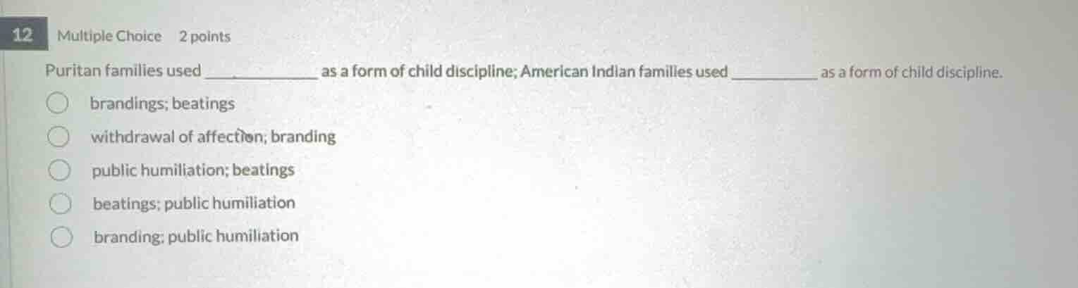 puritan families used _________ as a form of child discipline; american…